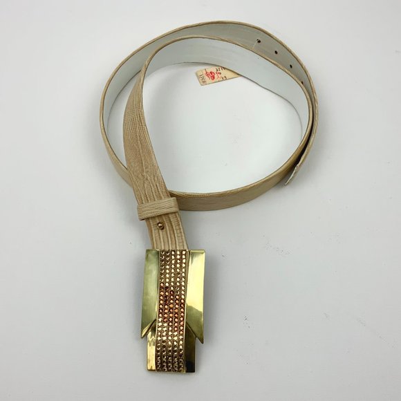 Vintage Belts By Lois Custom Made Embossed Leather Tan Belt  Sz 34" - 37.5" - Picture 7 of 16